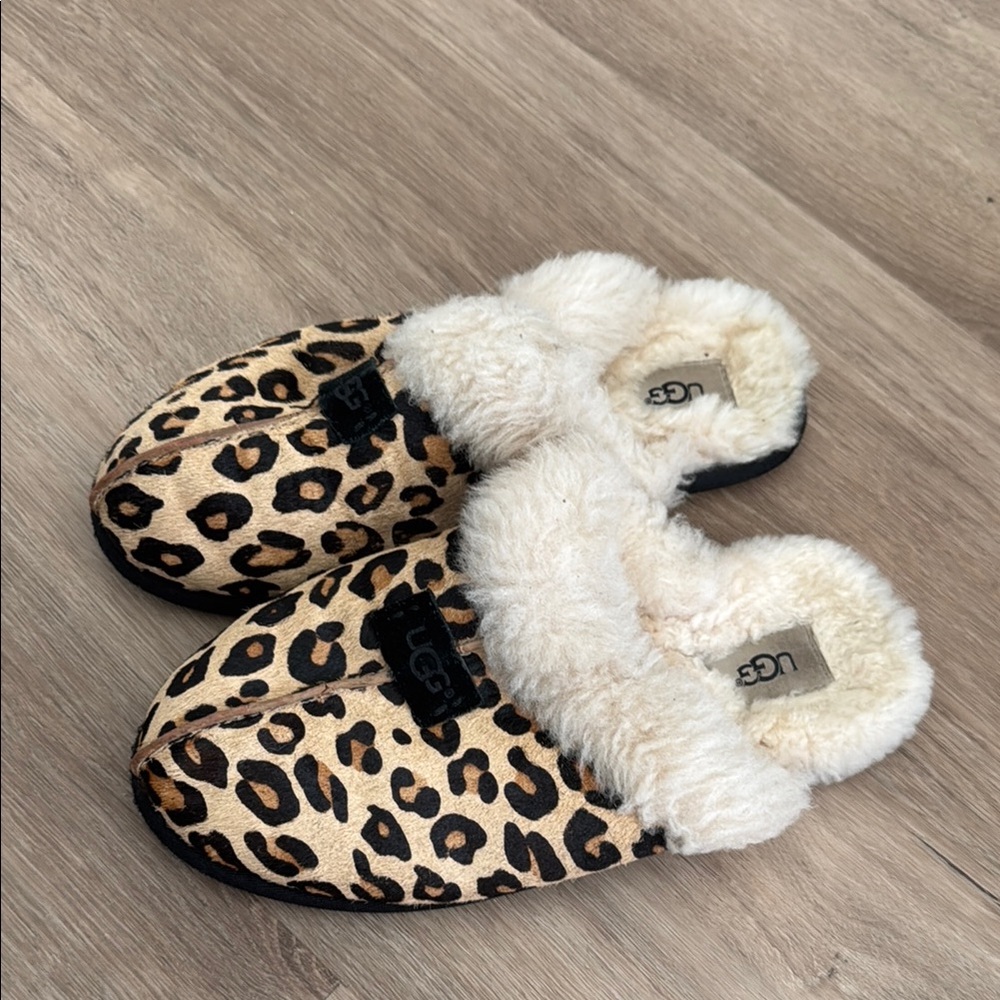 UGG Leopard Print Slippers with Fur Lining
